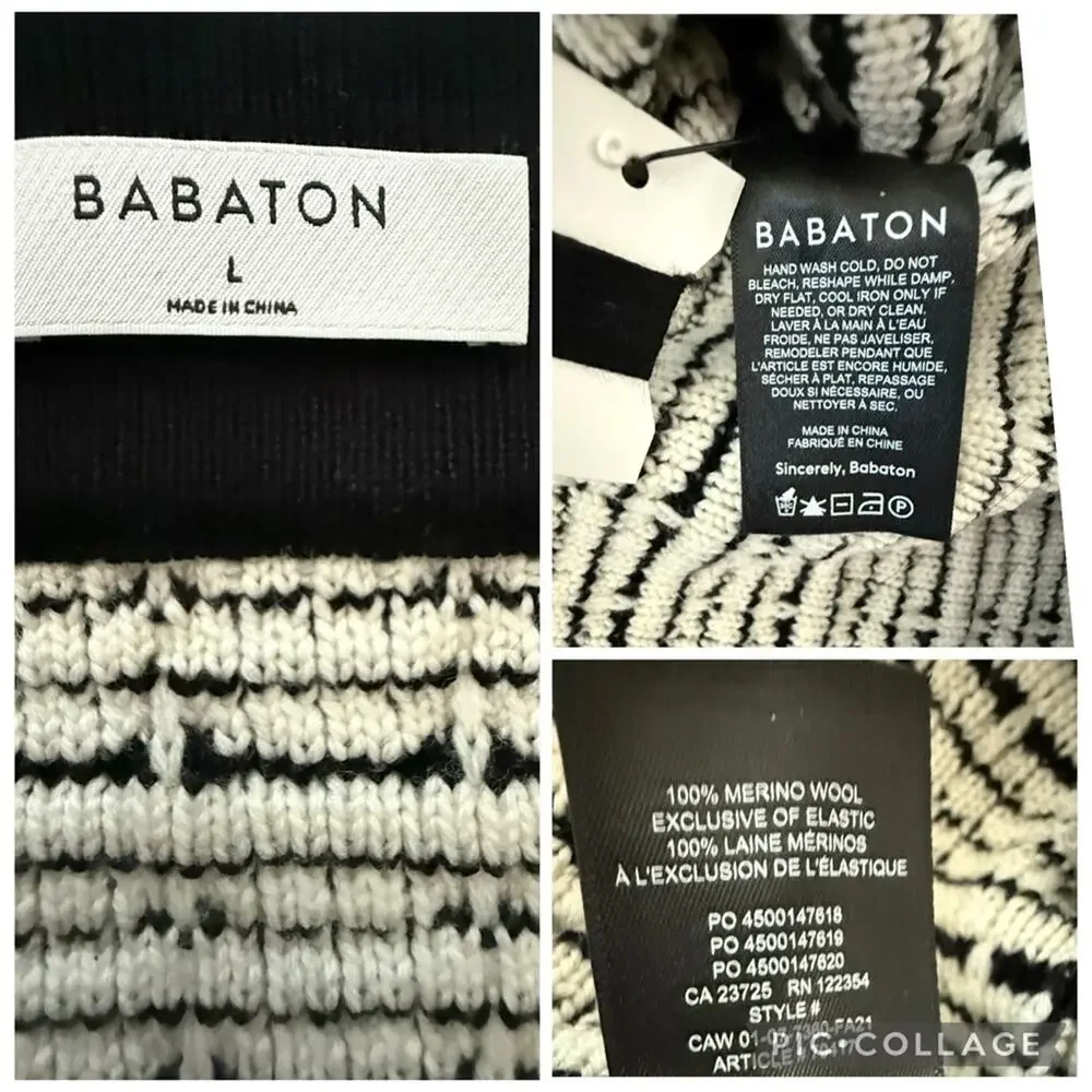 Aritzia Babaton Salvatore Italian Merino Wool Tweed Knit Skirt Black White Large - Picture 12 of 12